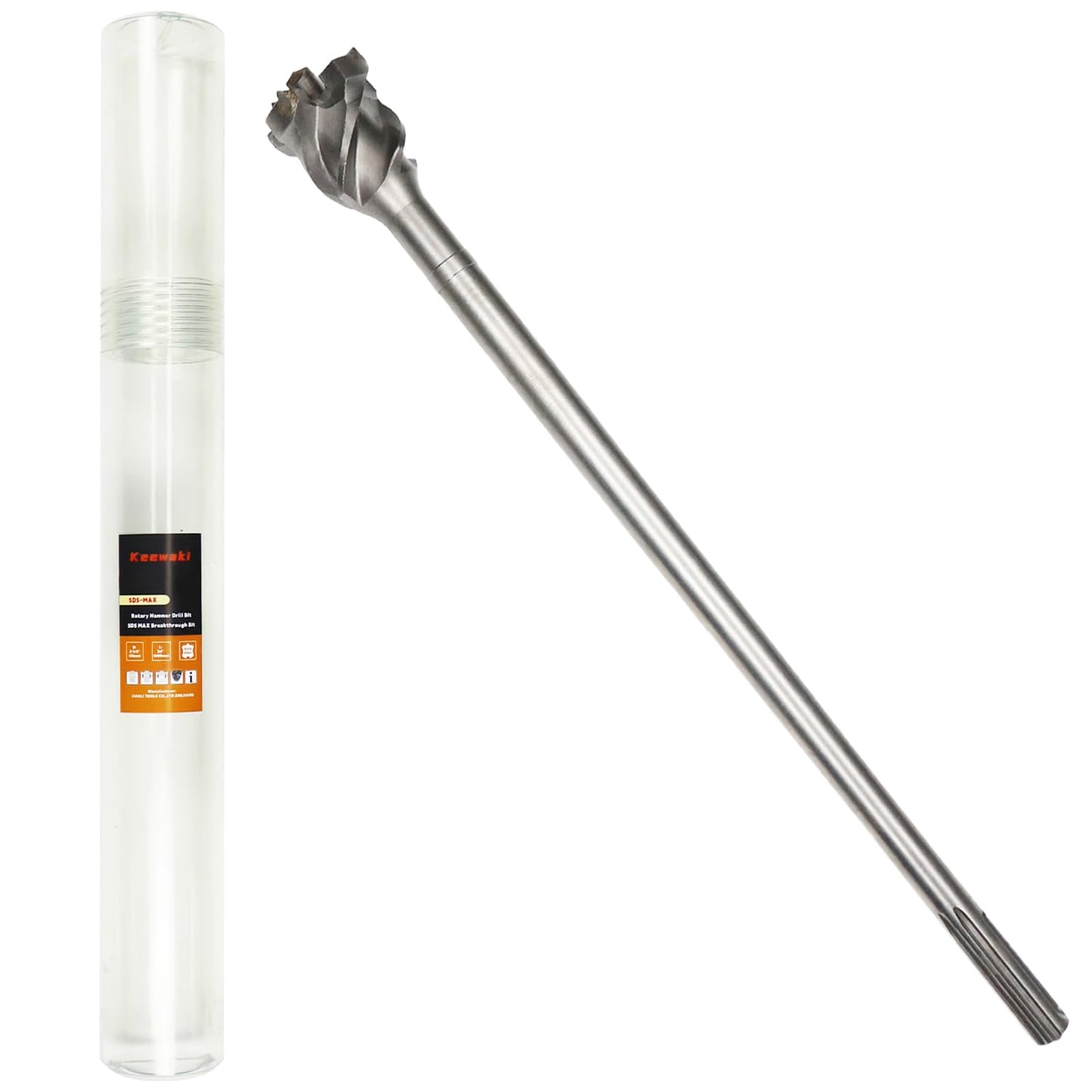 Keewaki Breakthrough Bit – SDS-max Thru-Hole Rotary Hammer Bit, 3-1/8"x24", Heavy-Duty Concrete Core Bit for Masonry and Brick, Includes Storage Tube
