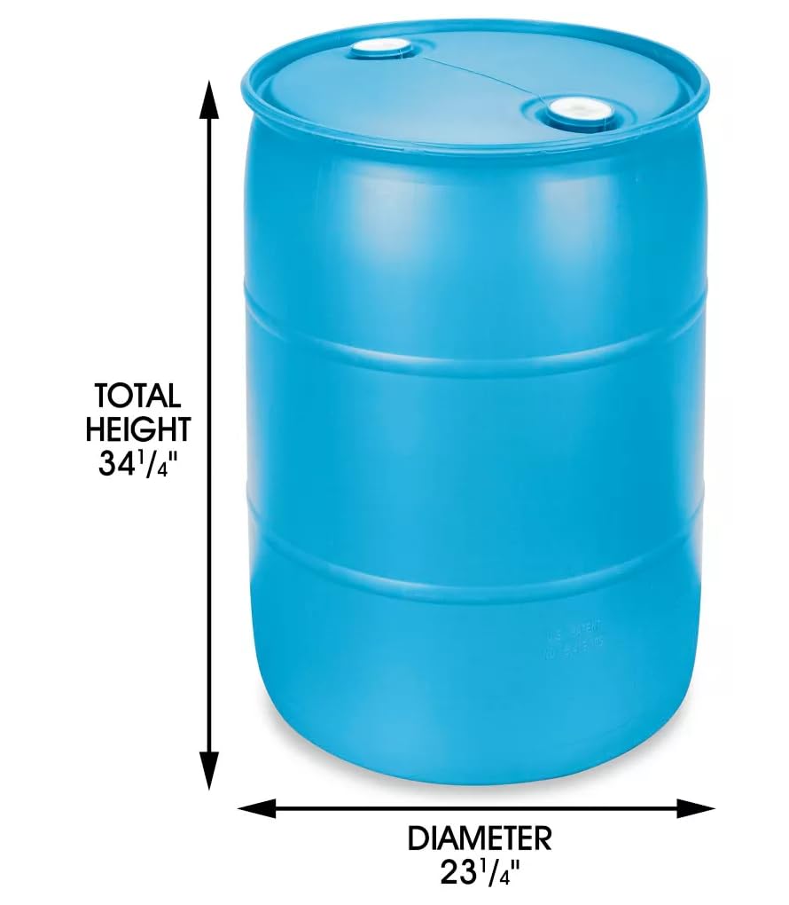 HOANK 55-Gallon Water Storage Barrel, BPA Free, Emergency Water Supply - Eco Friendly - Made in USA (Blue)