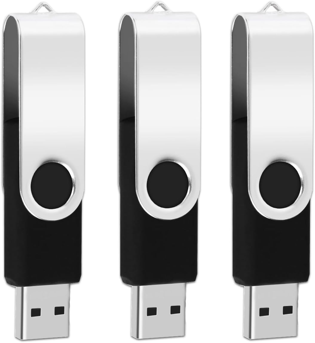 EASTBULL 3Pack 1GB 2.0 1GB) of USB Flash Drives USB Drive Swivel USB Drives Memory Stick Metal Pen Drive (Black