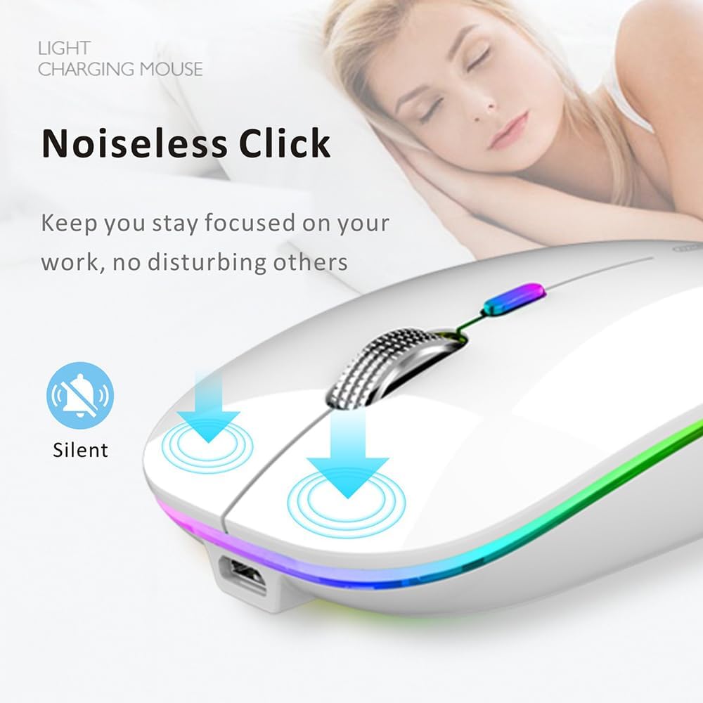 Uiosmuph G12 2.4G LED Wireless Mouse, Slim Rechargeable Silent Mouse, Portable USB Optical Wireless Computer Mice