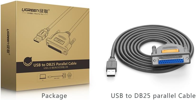 DB25 (25 6FT DB25 1284 11/10/8/7/macOS10.4 13 UGREEN USB Male to Female Parallel Pin) Printer Cable Adapter, Connector