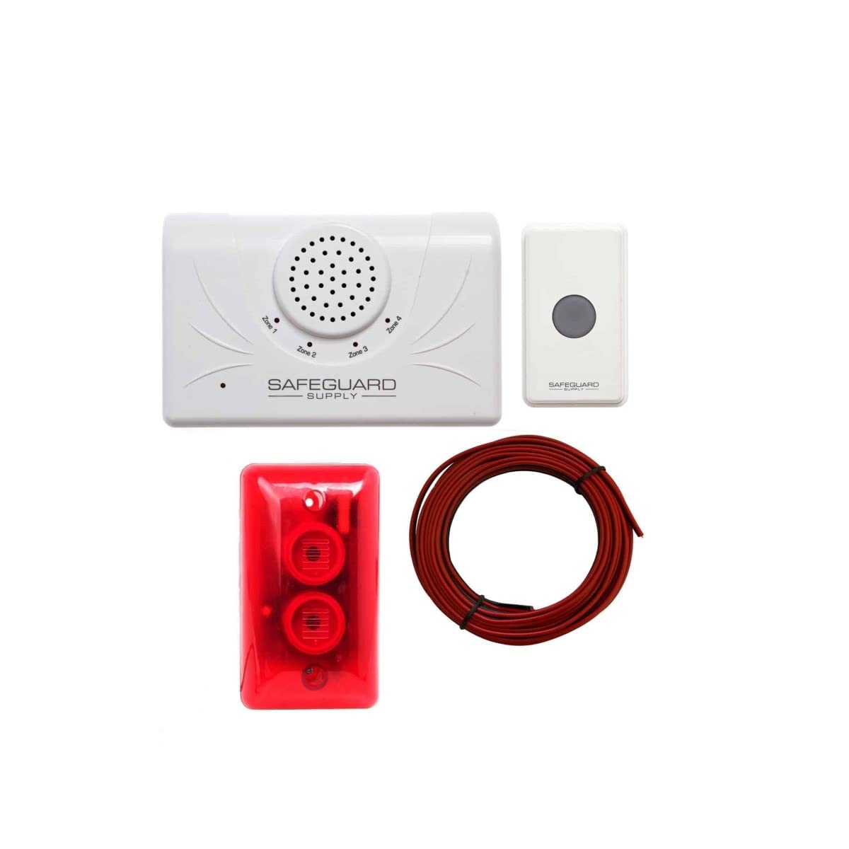 Safeguard Supply ERA-DOOR ALARM Wireless Entry Alert Chime Kit - 4000 ft Range - Loud120dB Siren & Attention Grabbing Red Flashing Strobe - Push Button & Door Contact Sensor