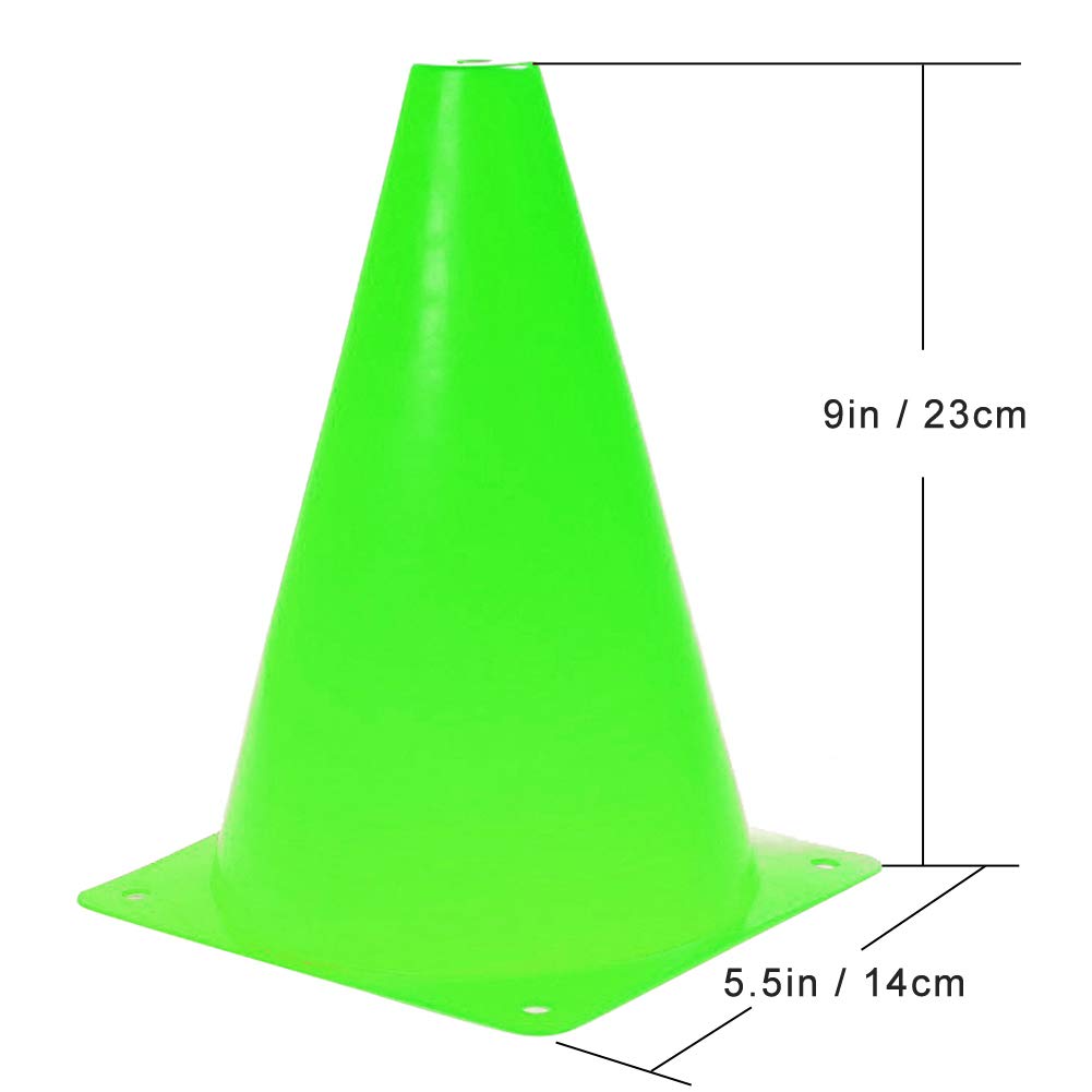 Fragraim 9 Inch Plastic Training Traffic Cones, Sport Cones, Agility Field Marker Cones for Soccer Basketball Football Drills Training, Outdoor Activity or Events - Set of 24, Green