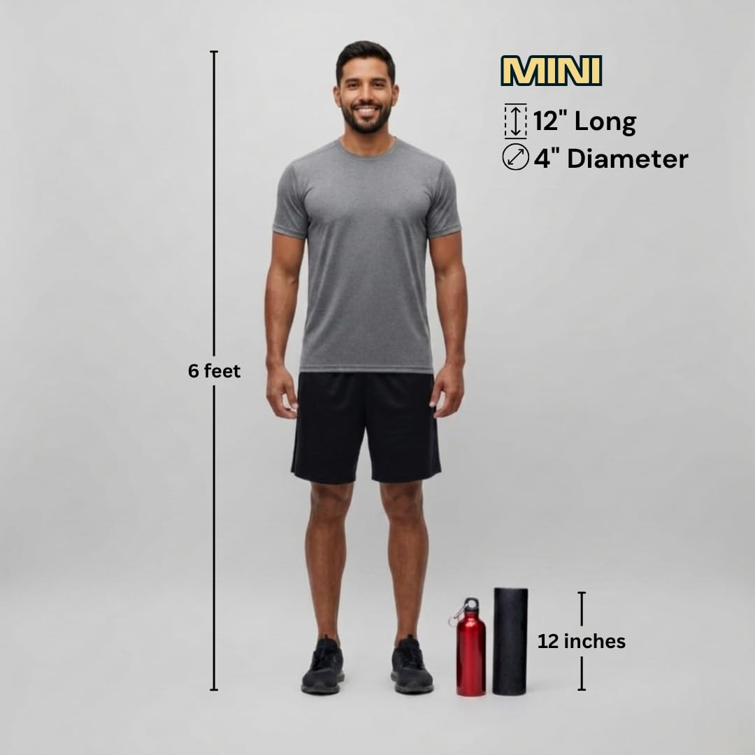 Fitizen Foam Roller for Muscle Massage, Stiff Back Pain Relief, Physical Therapy, Deep Tissue, Exercise Equipment for Home Gym, Stress, Yoga, Pilates for the Fit Citizen (Black, Mini 12 x 4 Inches)
