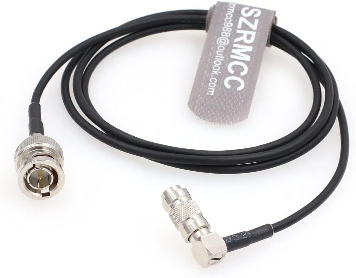 SZRMCC DIN1.0 2.3 RG174 75ohm 4K (1m/3.2ft) Right Angle Male to BNC Male HD SDI Coaxial Cable for Video Camera Monitor