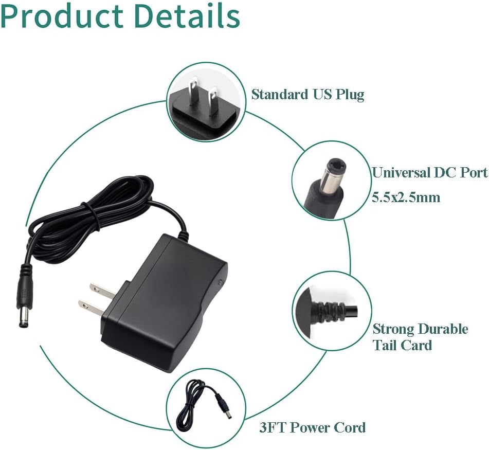 YOOFONE 12V 1A 100-240V 12V 1Amp 12V 5.5x2.5mm Power Supply AC Adapter to Power Adapter Converter DC Power Cord