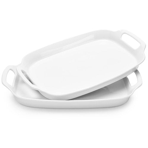 DOWAN Serving Tray - 15.4" Large Porcelain Platters with Handles | Set of 2 for Weddings & Entertaining