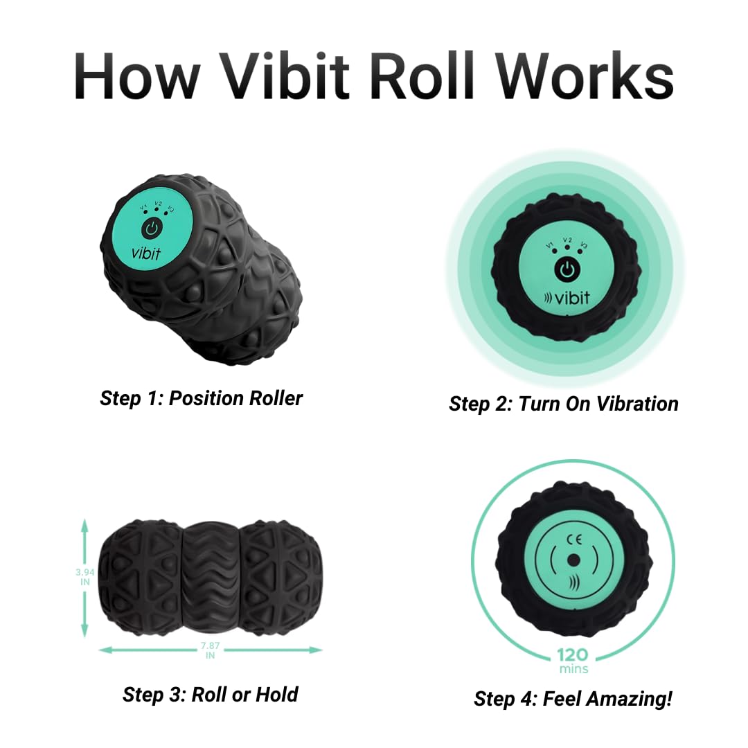 Vibit - Vibrating Massager for Plantar Fasciitis, Pain Relief and Sciatica, Foot and Body Portable Massage Roller, Deep Tissue Pain Relief from Feet to Neck, Electric, 3 Vibration Levels (Black)