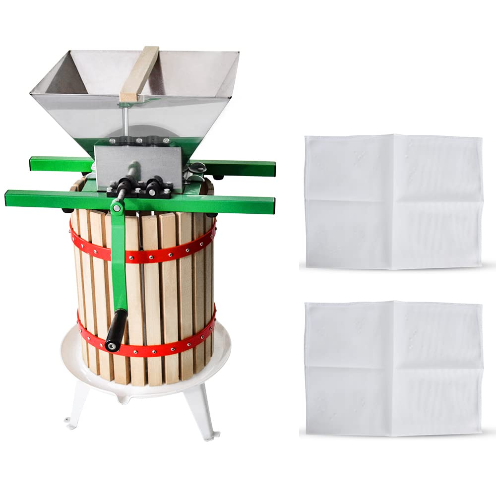 Fruit Apple Crusher and Wine Press with Filter Bag,100% Nature Apple&Grape&Berries Crusher Manual Juice Maker