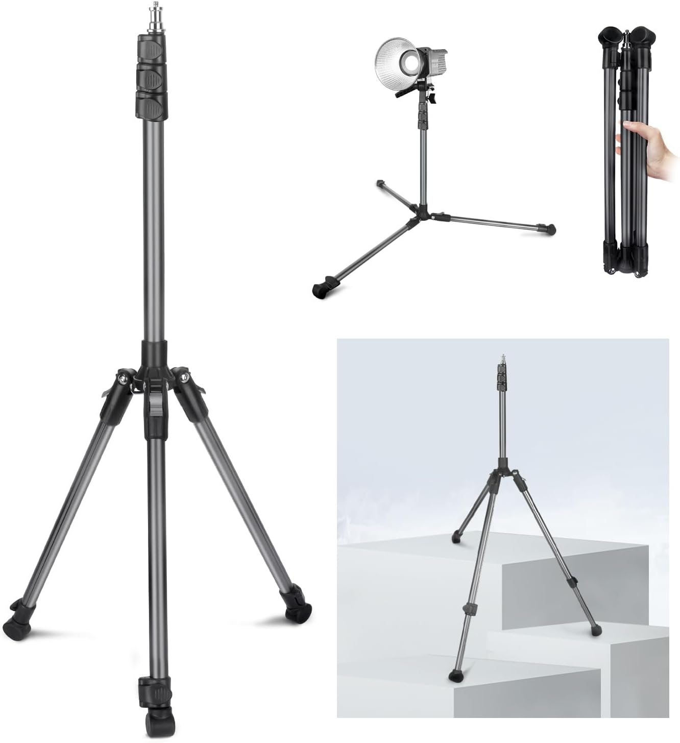JEBUTU 6.6ft/2m Extendable Photography Light Stand, Adjustable Aluminum Light Tripod Stand for Travel, Reversible