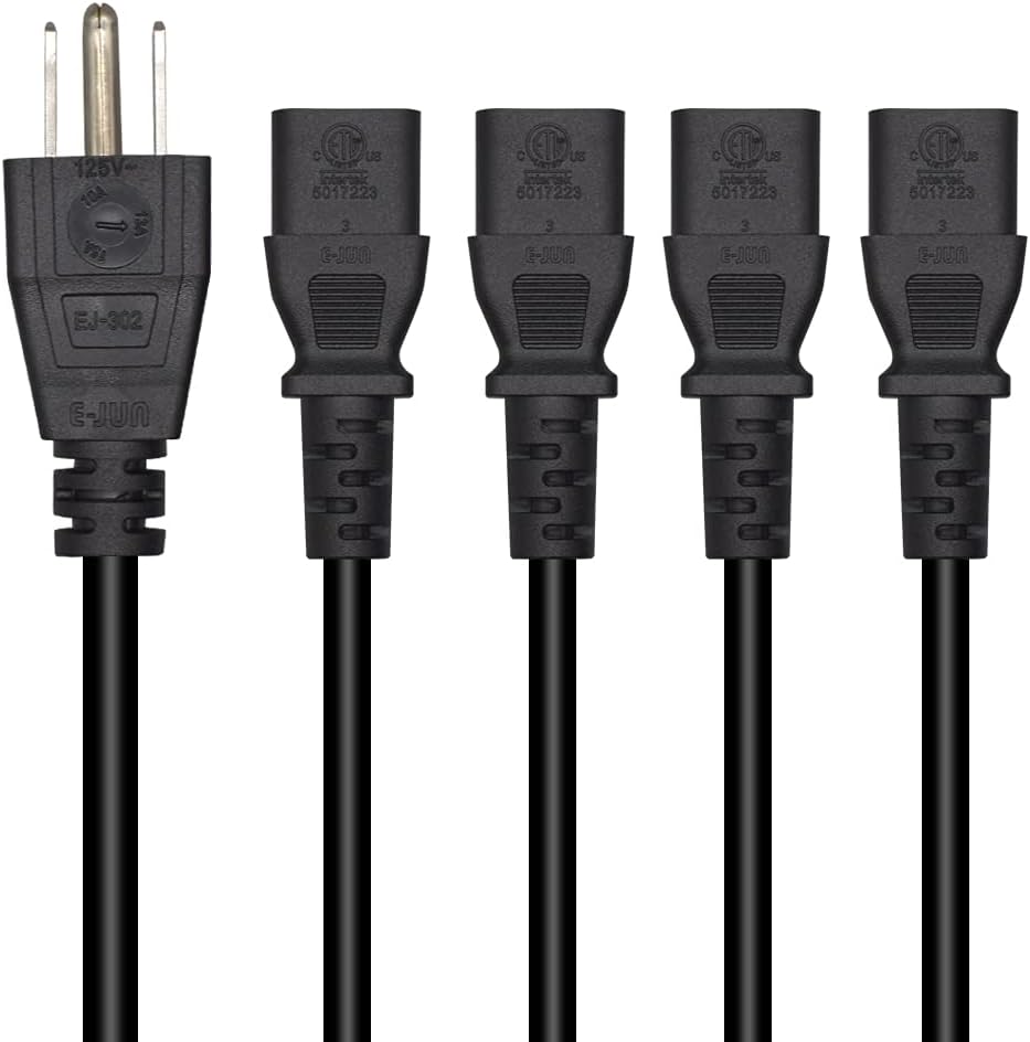 Toptekits 5-15P 4X C13 4 3 C13 Split(6ft/2m, 5-15P 4XC13) Computer Monitor Power Cord Splitter, NEMA to Y-Cable, Power