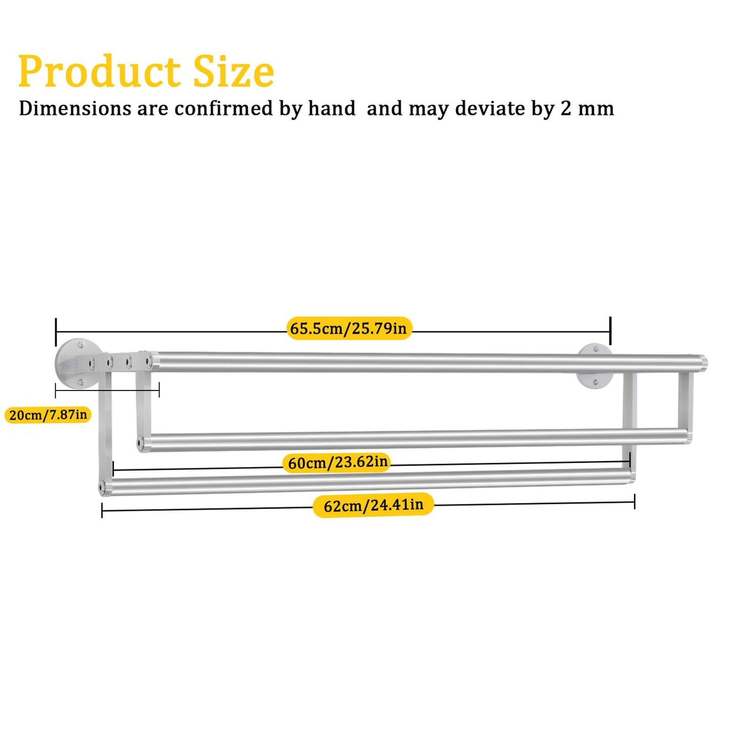 XEENEW Double Towel Racks for Bathroom Towel Rack with Shelf, 24 Inch Double Towel Bars, Wall Mount Towel Holder for Bathroom Lavatory, Stainless Steel Towel Rod(Brushed Nickel)