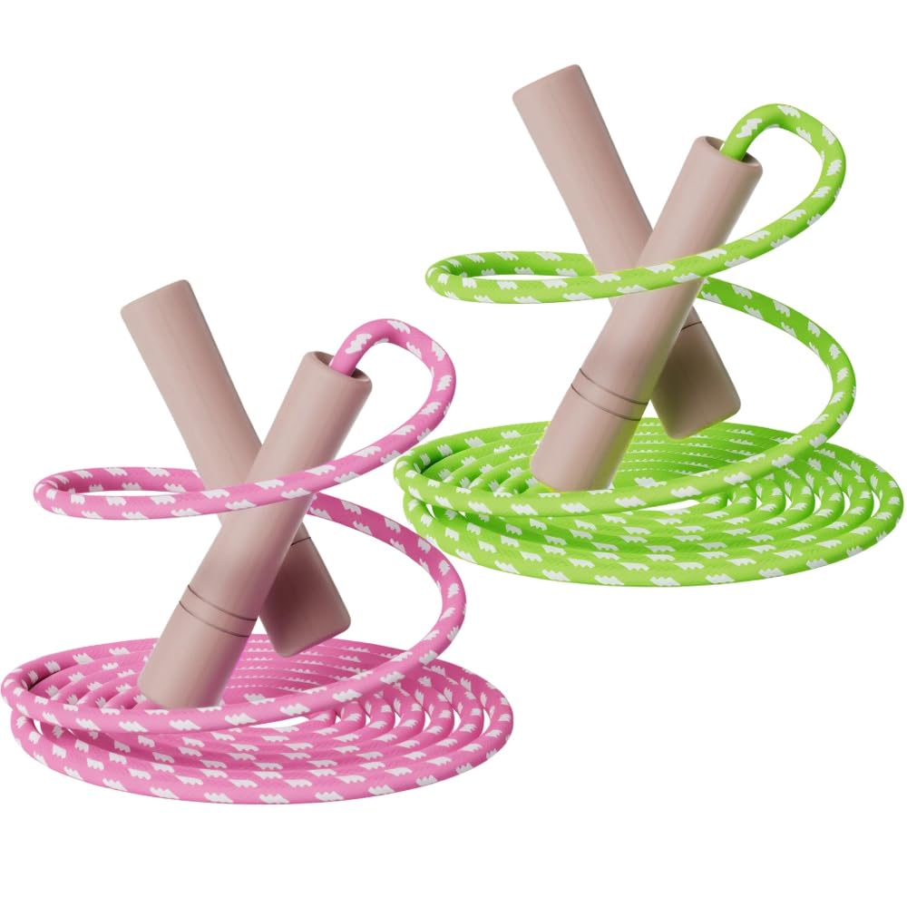Homello Jump Rope for Kids - Wooden Handle - Adjustable Cotton Braided Fitness Skipping Rope for Toddler Fitness Workout Exercise Outdoor Activity