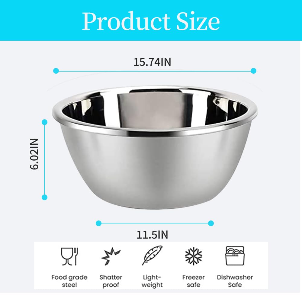 meleg otthon Stainless Steel Mixing Bowl, Stainless Steel Basin, 18.5QT Mixing Bowls,Heavy Duty Deeper Edge Mirror Finish Dishwasher Safe Bowl(15.74'' diameter x 6.02''high)