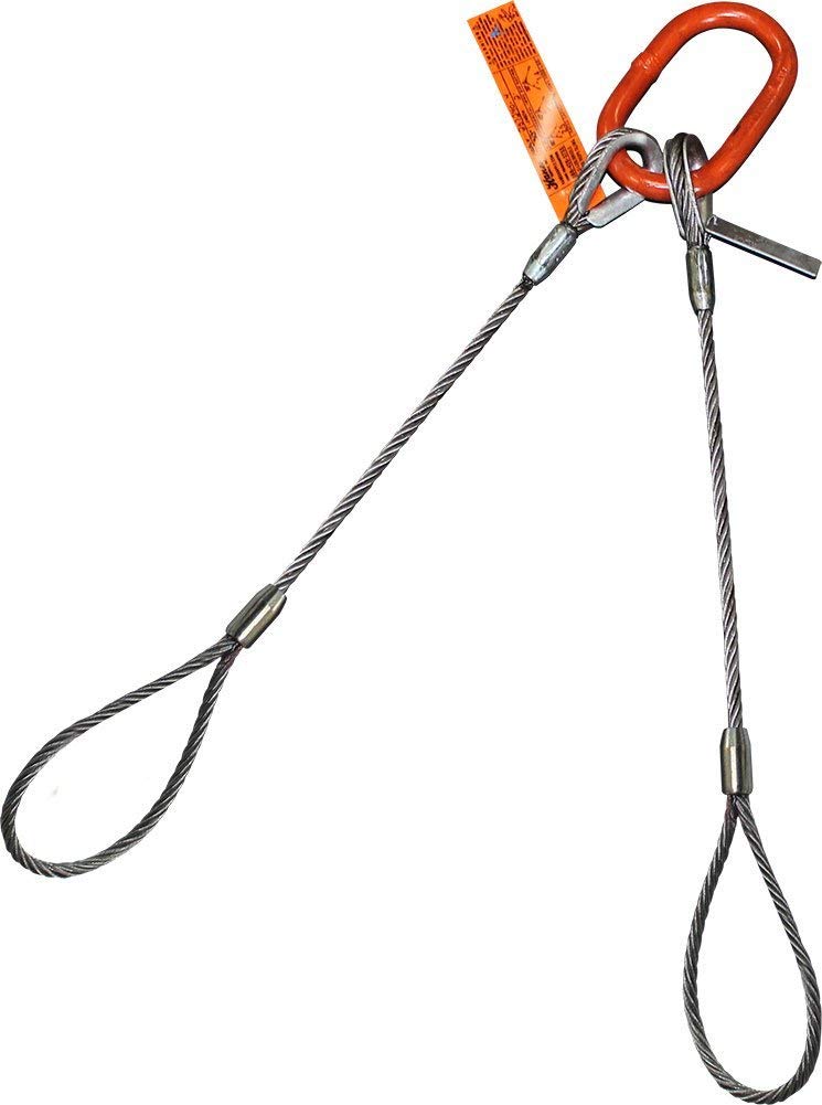Two Leg Wire Rope Sling | 2.5 Ton Vertical Rated | Flemish Loop Ends | 3/8" Dia. | 8' Length | EIPS 6x25 IWRC | Hanes Supply (HSI) Heavy Duty Rigging Cable for Lifting and Towing