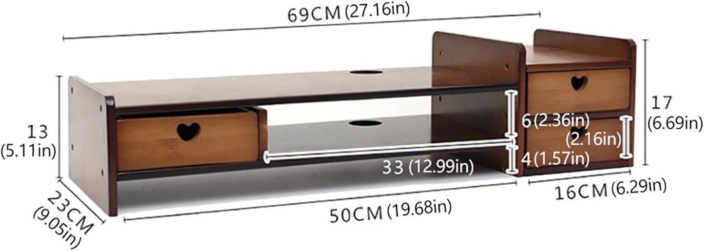 YIYIBYUS 2-Tier Monitor Stand Riser Bamboo Wood Computer Monitor Riser Stand Desktop Organizer Stand with Storage