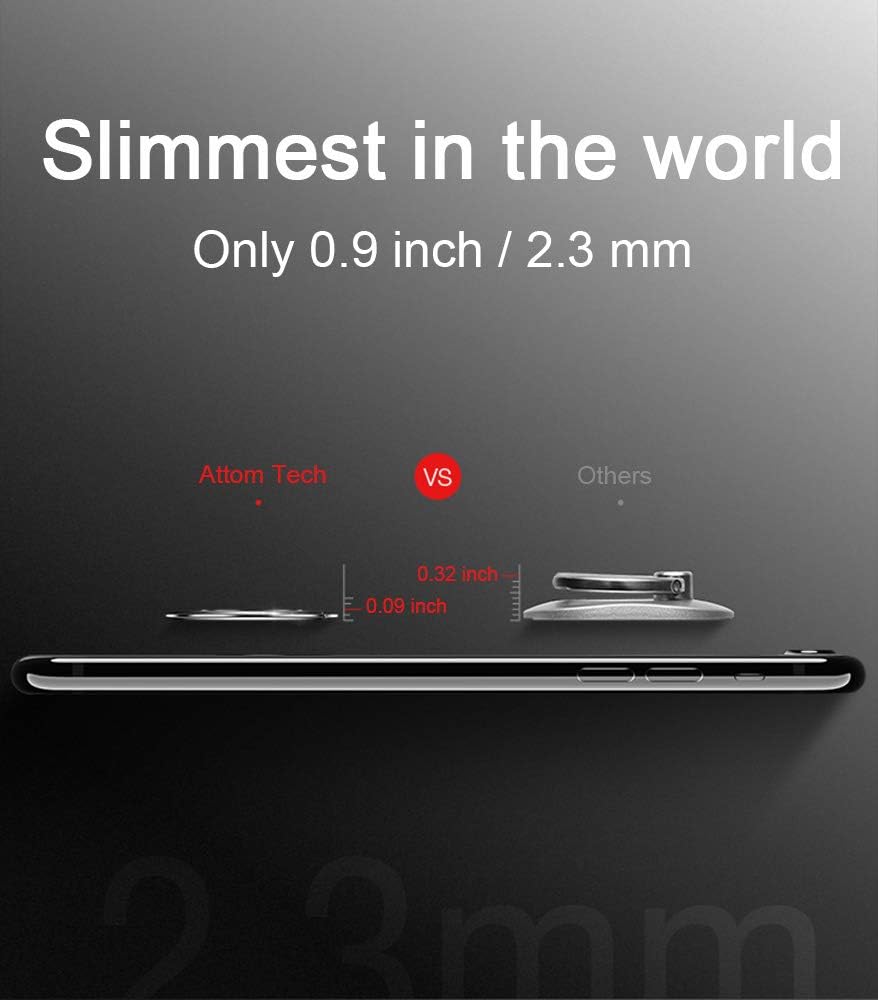 Attom Tech Slimmest World's Phone Ring Holder, Tomorotec Ultra Thin Cell Phone Ring Stand for Magnetic Car Mount Hook