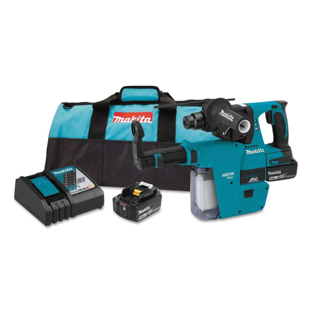 Makita XRH011TX 18V LXT Lithium-Ion Brushless Cordless 1" Rotary Hammer Kit, Accepts Sds-Plus Bits, w/Hepa Vacuum Attachment (5.0Ah),