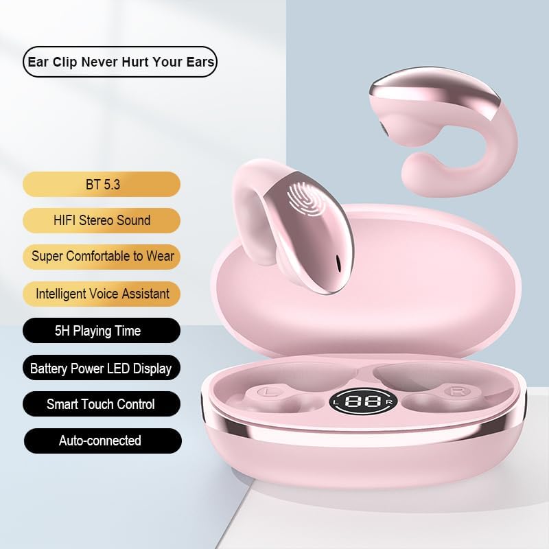 Zroyndh 6.0 Open Ear Headphones, Clip-On Wireless Earbuds, Bluetooth Wireless Earbuds, Ultra-Comfort, Snug Fit, Clear
