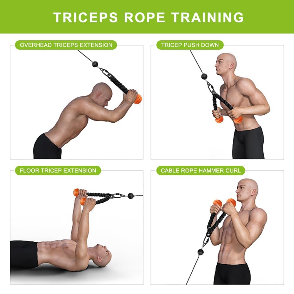 SELEWARE Triceps Rope with Non-Slip Soft Rubber Ends Home Gym Cable Attachment Workout Accessories 28 inches Long Orange