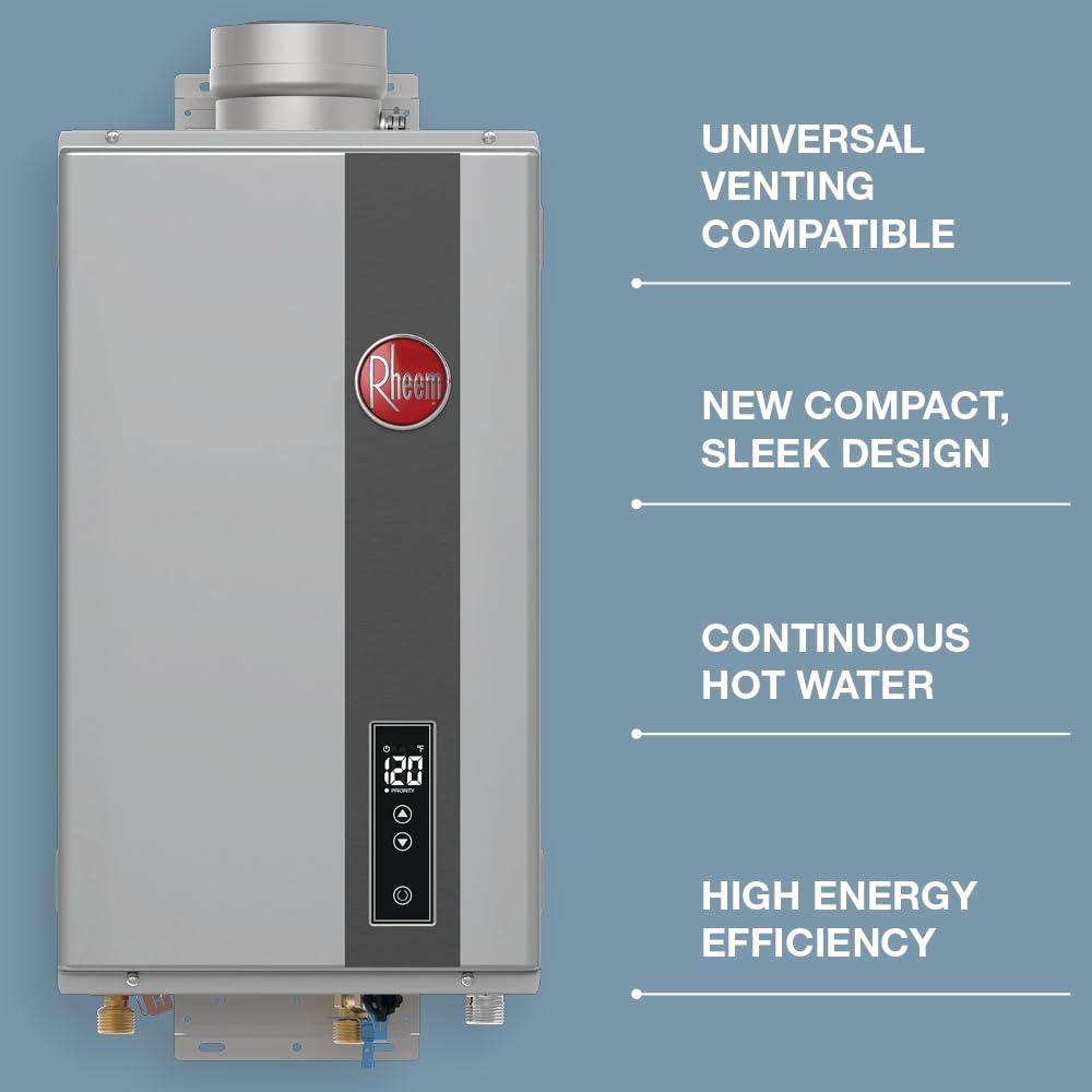 Rheem RTG-70DVLN-3 High Efficiency Non-Condensing Indoor Tankless Natural Gas Water Heater 7.0 GPM, 160,000 BTUs