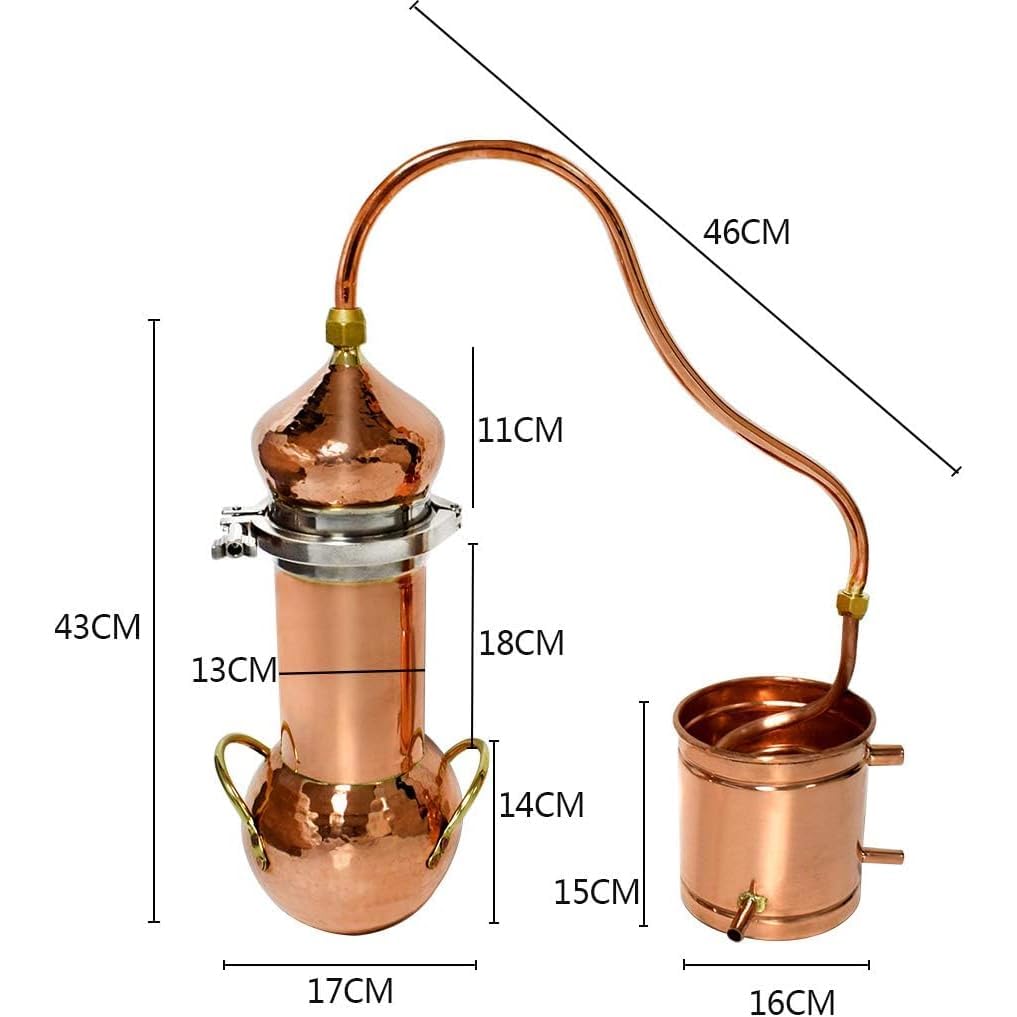 MiBoce Copper Moonshine Still, 2L/3L Pure Copper Alembic Still, Household Small Fresh Flower Essential Oil Distiller, with Cooling Tube, for Whiskey, Moonshine Essential Oils, Distilled Hydrosol
