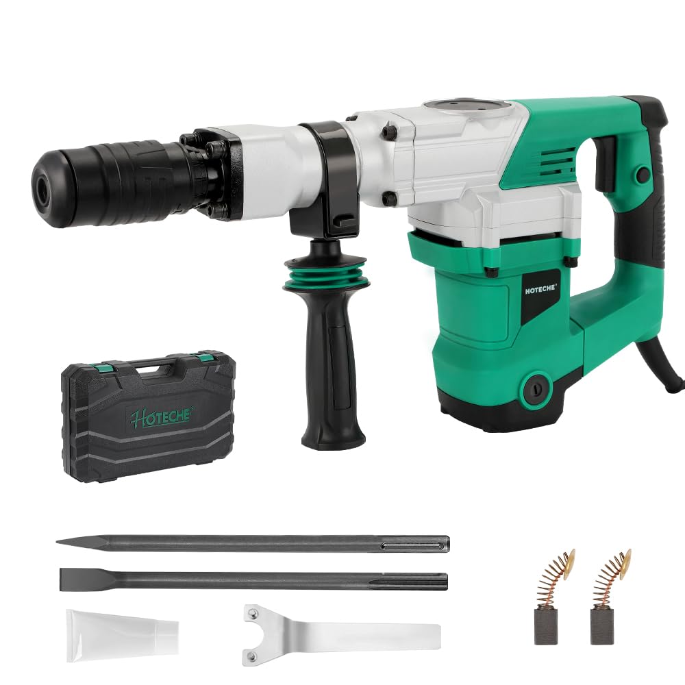 Hoteche Electric Demolition Jack Hammer 1500W Heavy-Duty SDS-MAX Concrete Breaker with Flat & Point Chisel