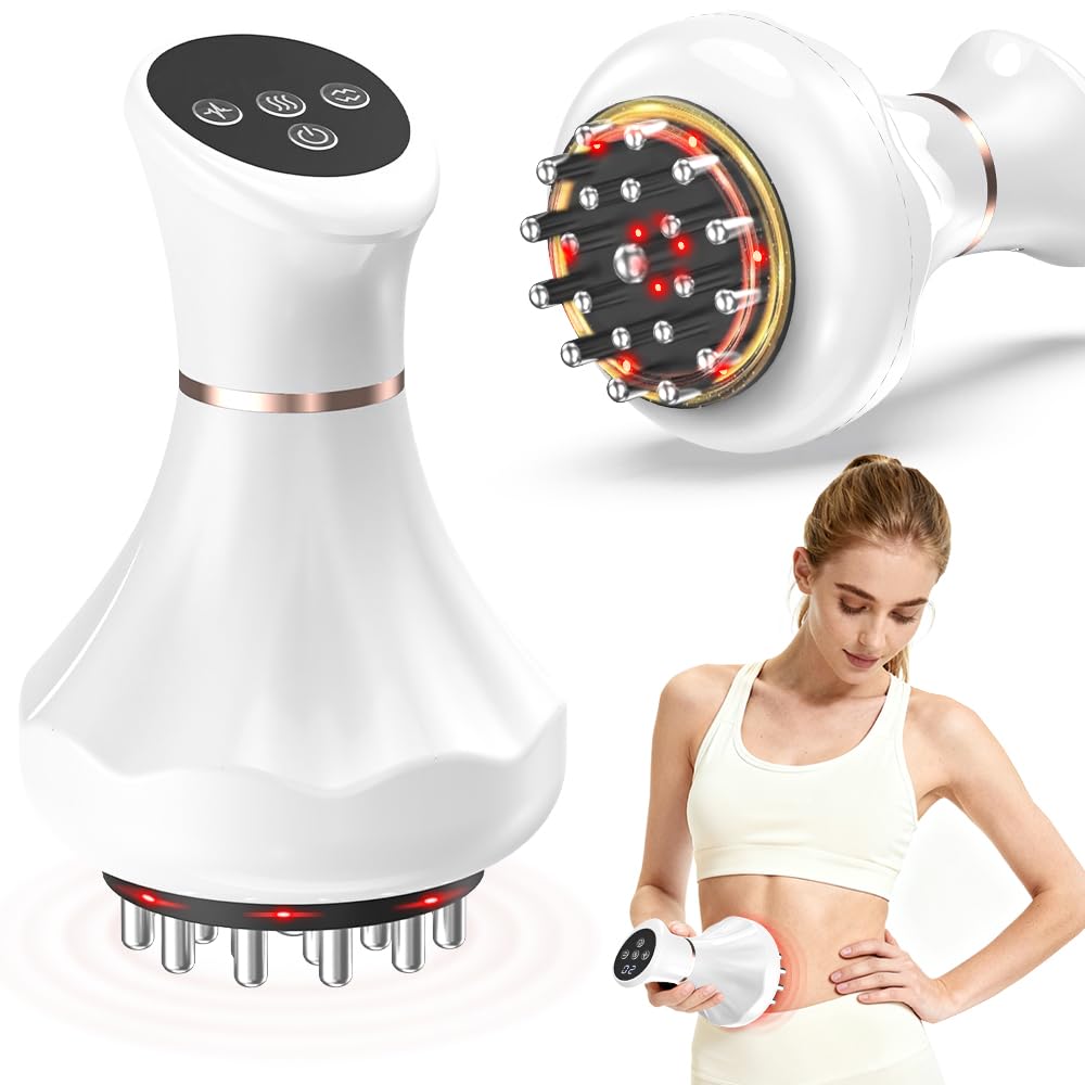 Glamesty Lymphatic Drainage Massager & Anti Cellulite Massage Tool, Body Sculpting Machine with Light, Soothing Pulse, Heat & Vibration, Heated Lymph Brush for Legs, Hip, Arms, Belly (White)