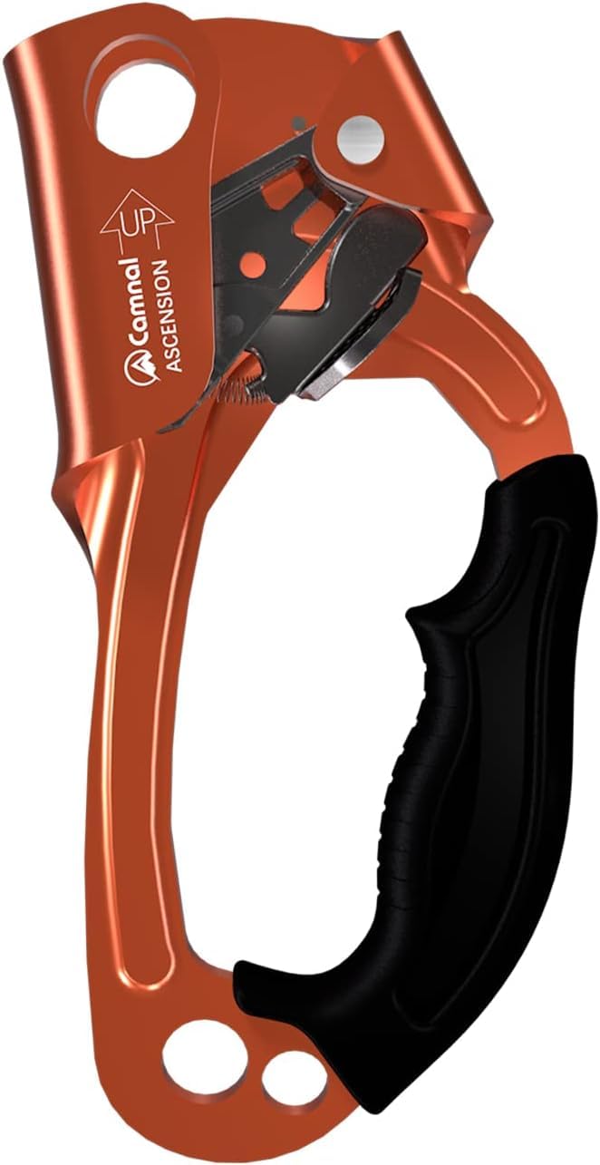 CAMNAL UIAA & CE Certified Hand Ascender for 8–13mm Rope, Rope Clamp for Rock Climbing, Tree Climbing, Arborist, Rappelling Gear – Right Hand Orange