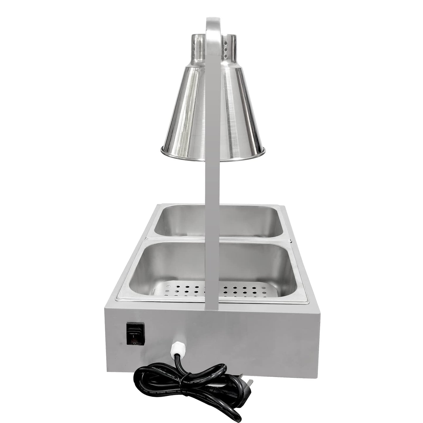 Portable French Fry Warmer Infrared Heat Lamp Warmer Food Holding Station with Dual Bulbs and Trays Commercial
