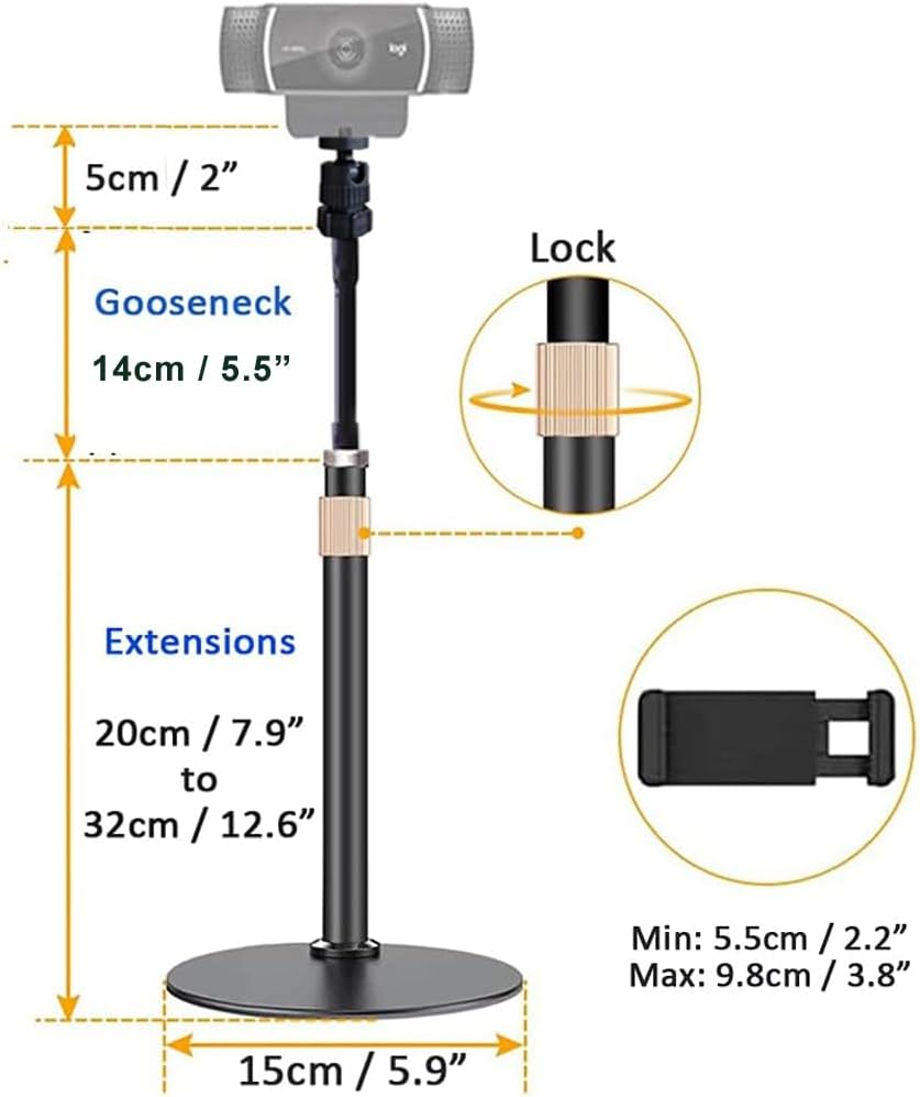 Etubby C922 C930e C920S C920 C615, (1/4" Webcam Stand Phone Holder [Extension-Type] Desktop Stand Flexible Gooseneck