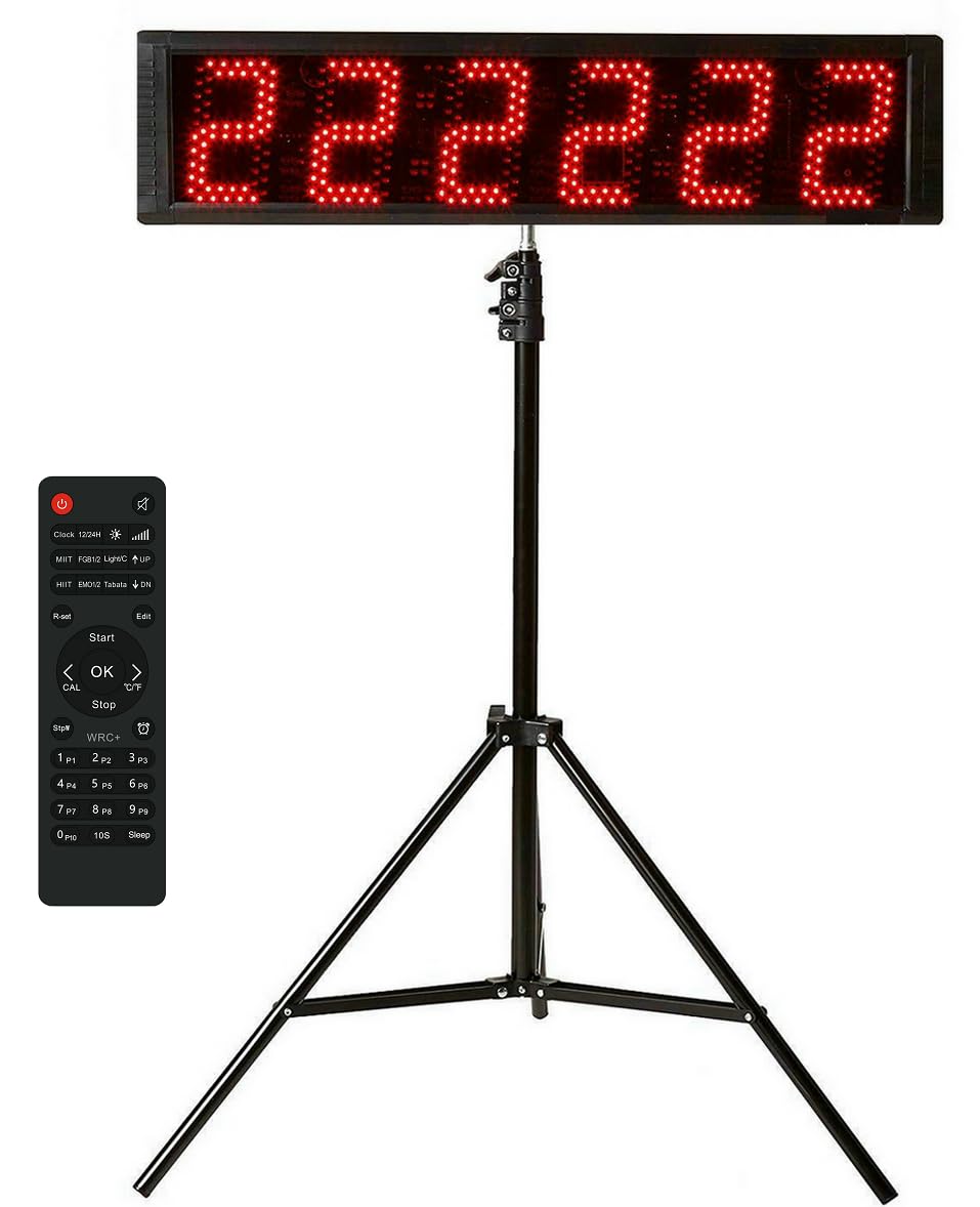 Boyiit Tripod 26'' Huge Race Clock Timer (5.6’’ Numbers), Digital Countdown Clock, with Gym Interval Workout Timers, Stopwatch for Race Events Timing (Red)