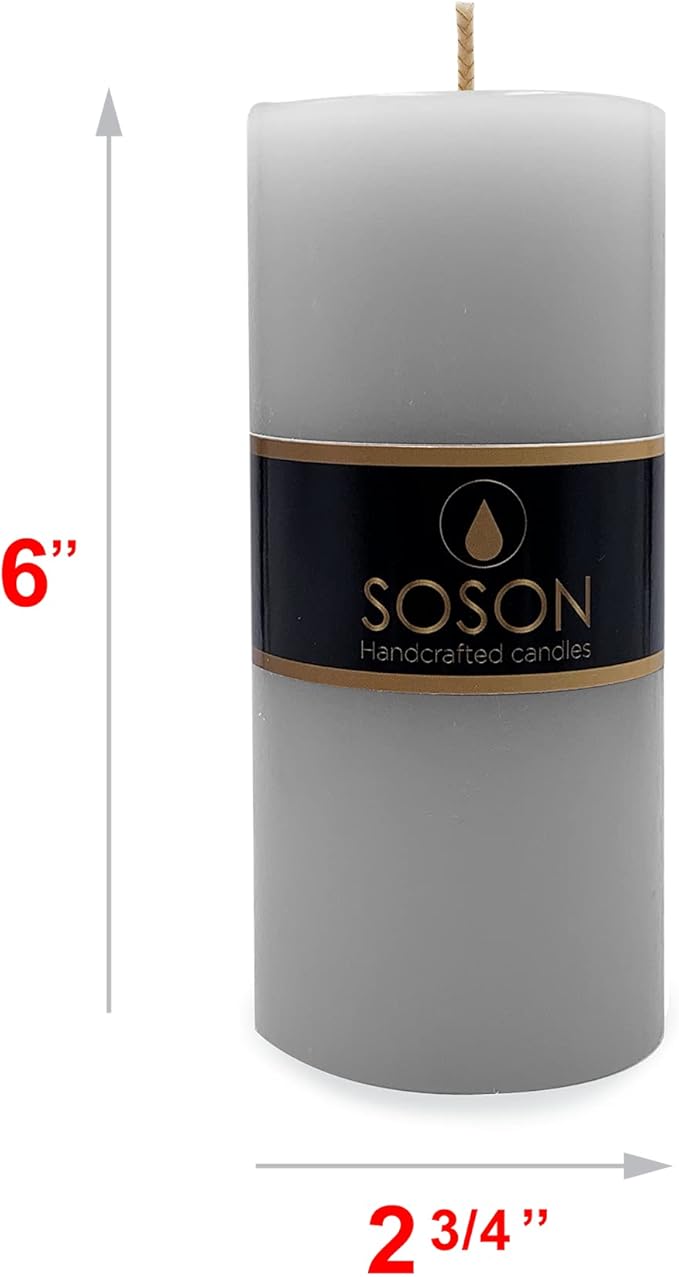 Simply Soson Grey Pillar Candles - 3x6 inch Set of 3 - Unscented Decorative Large Candles for Home Decor, Weddings, Holidays