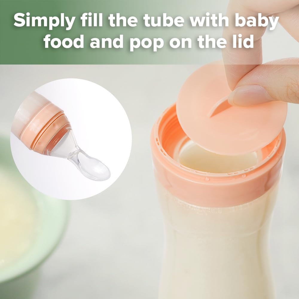 Haakaa Silicone Baby Food Dispensing Spoon Feeder&Cutlery SetInfant Squeeze Cereal Feeder, Baby Fresh Food Feeder, Feed Bottle for Puree Baby Spoons and Forks for Self Feeding 6 Months, Baby Led Weani