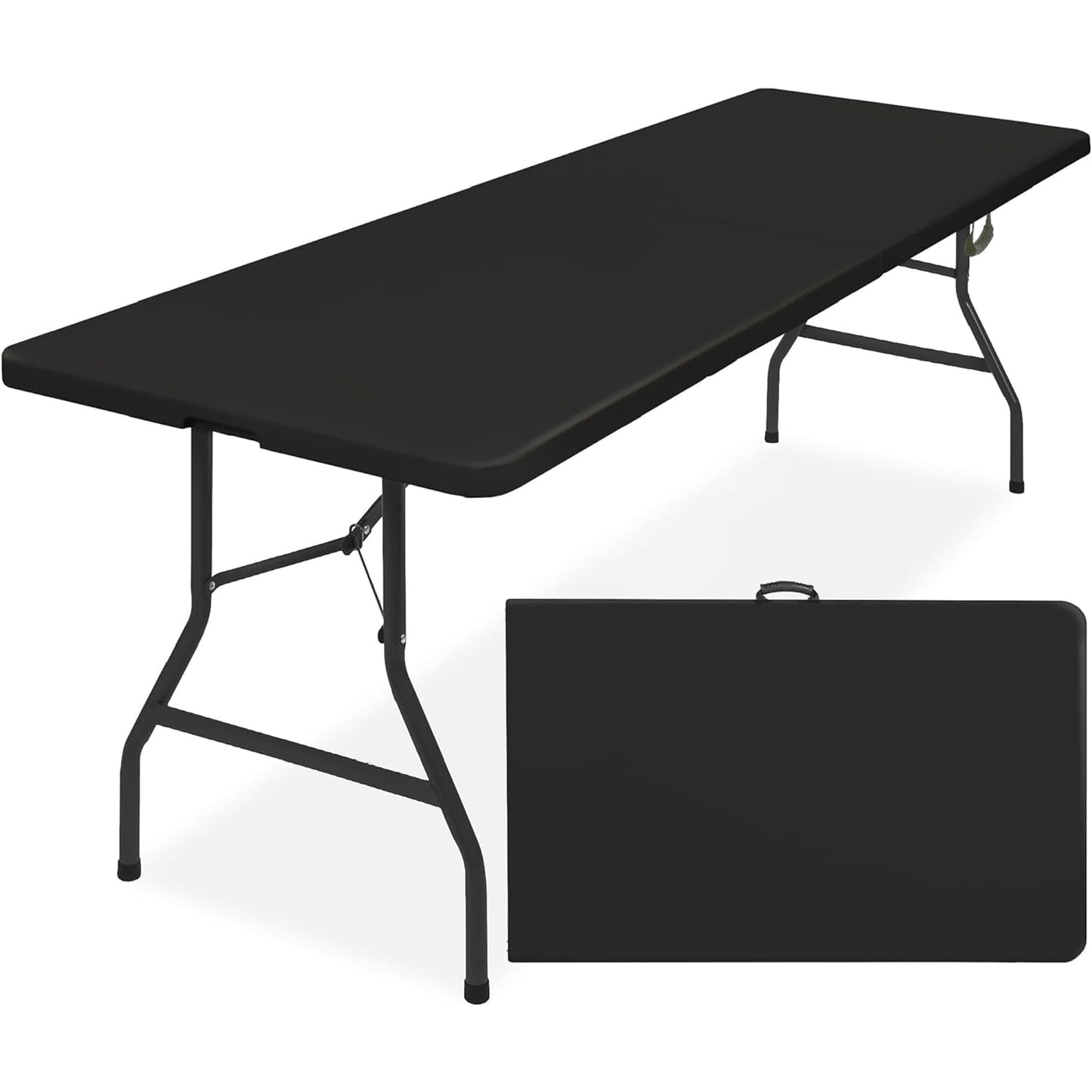 Simpli-Magic 8ft Portable Plastic Folding Table – Indoor & Outdoor Heavy-Duty Foldable Utility Table w/Handle for Party & Camping (Black)