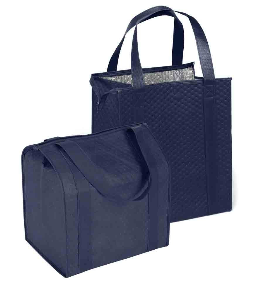 Mediz Hannah Large Capacity Heavy Duty Insulated Smart Shopping Bag - Strong Reusable Grocery Tote (2 Pack, Navy)