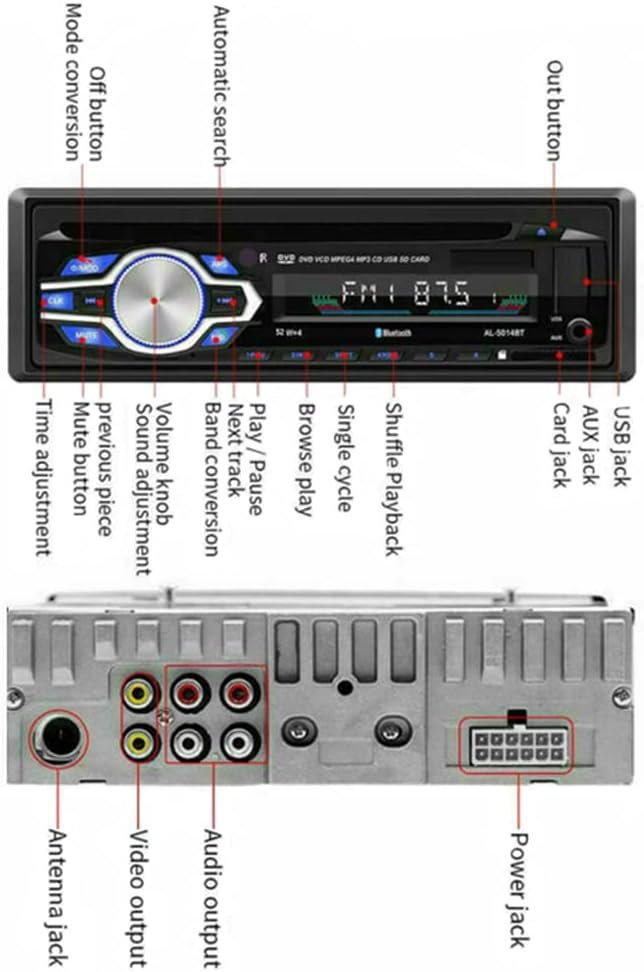 Eaglerich 1Din 12V MP3 4 45W MP3 2 Car DVD CD Player Vehicle Car Stereo Handfree Call Autoradio Bluetooth Aux-in FM USB