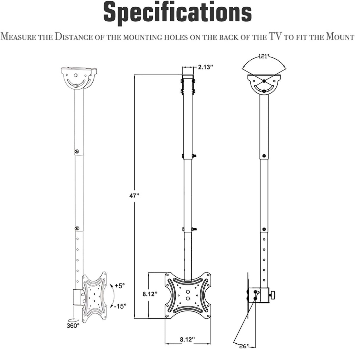 BIVVI 32-55 Inch 55Lbs,Max 200X200mm,Black Ceiling TV Mount Fits Most LED, LCD OLED Flat Screen TVs,Universal Wall