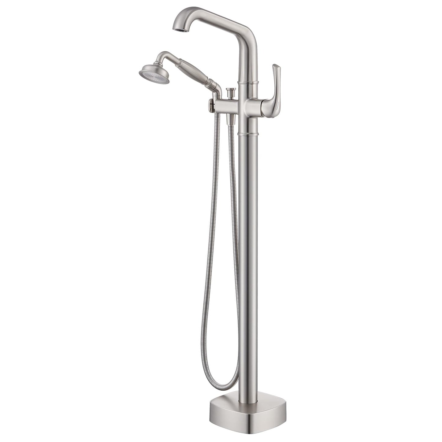 Luxury Free Standing Tub Faucet, Classic Brass Freestanding Bathtub Faucet, Lexdale Bathroom Floor Mount Tub Filler with handheld Sprayer Supply Lines Included Brushed Nickel (LD8911-BN)