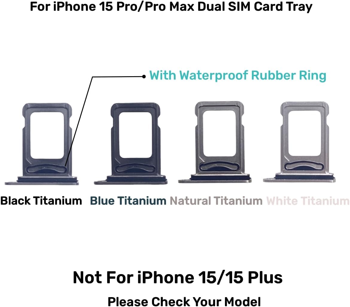 15 15 Dual SIM Card Tray Slot Holder Replacement for iPhone Pro Pro Max with Waterproof Rubber Ring and Sim Card Tray