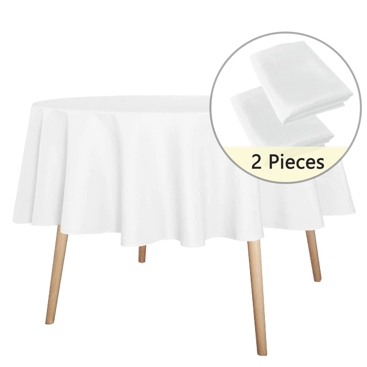 sancua 2 Pack Round Tablecloth 70 Inch White, Stain and Wrinkle Resistant Table Cloth - Washable Polyester Table Cover for Dining Tables, Buffet Parties and Camping
