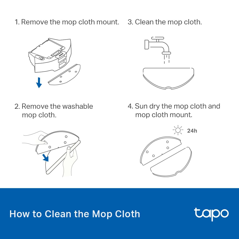 Tapo Washable Mop Cloth Replacement, Comes with Easy to Replace 5x Washable Mop Cloths, Compatible with Tapo RV30 Max Plus, Tapo RV30 Max, Tapo RV20 Max Plus, and Tapo RV20 Max Plus