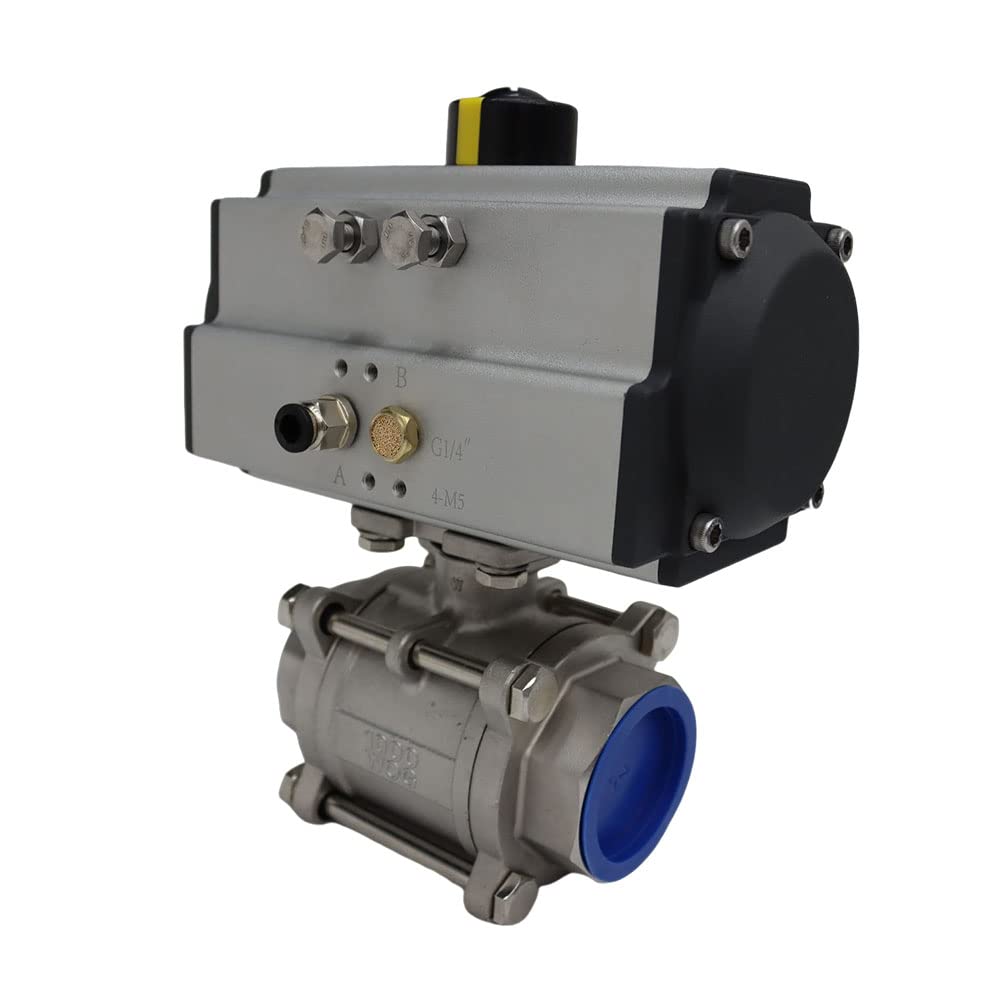 INTSUPERMAI Three-Piece 2inch Pneumatic Actuated Ball Valve Single Acting Globe Threaded 304 Stainless Steel for Automatic Control System