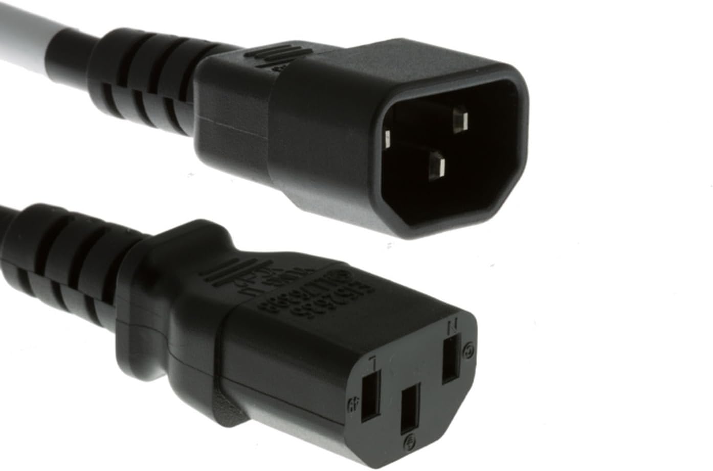 CablesAndKits 2ft C14 C13, 18 10A 250V AC Power Cord IEC to AWG, Computer Power Cable Extension for PC, Monitor