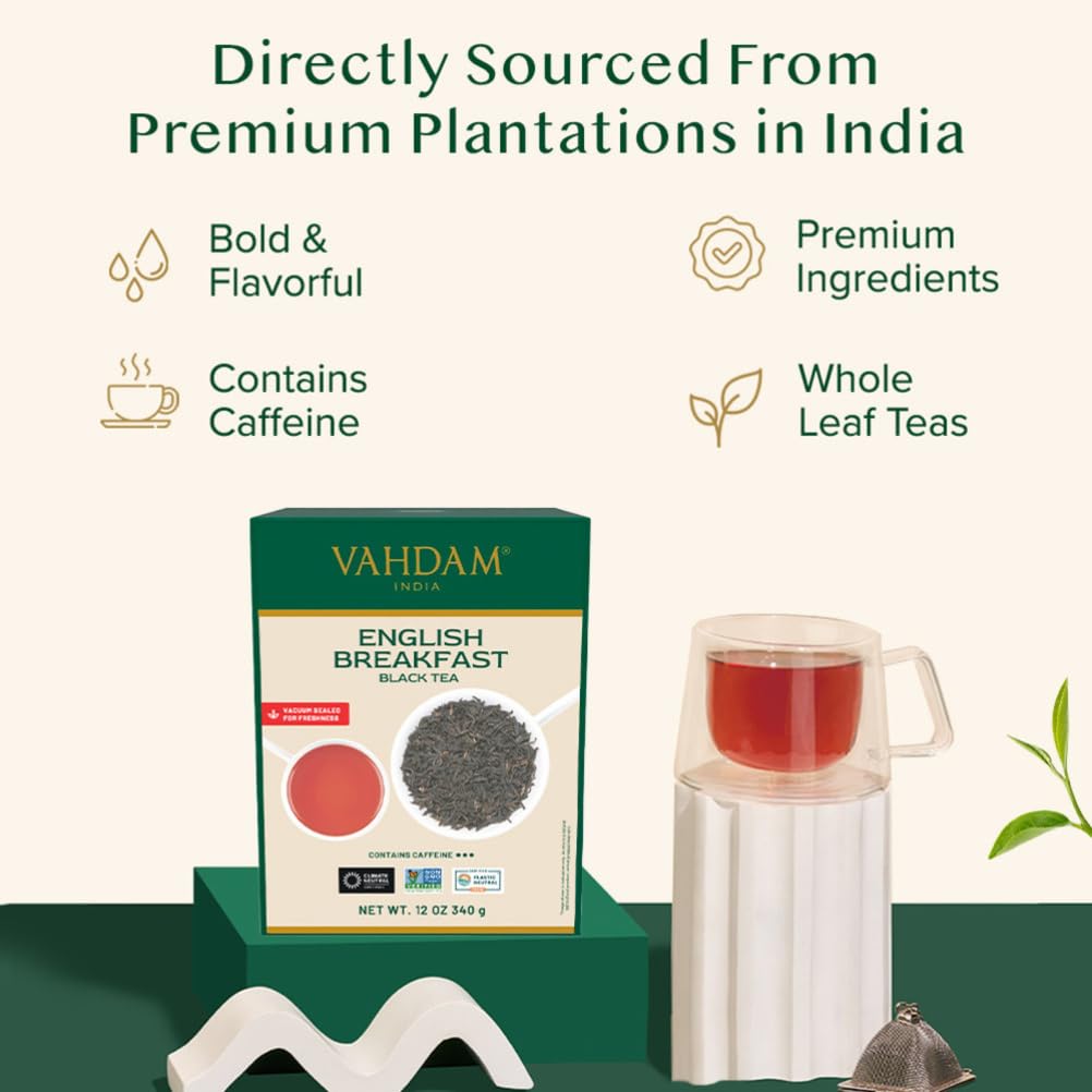 VAHDAM Original English Breakfast Tea - Strong & Aromatic Loose Leaf | Non-GMO, Gluten-Free | 340g/12oz, 170+ Cups