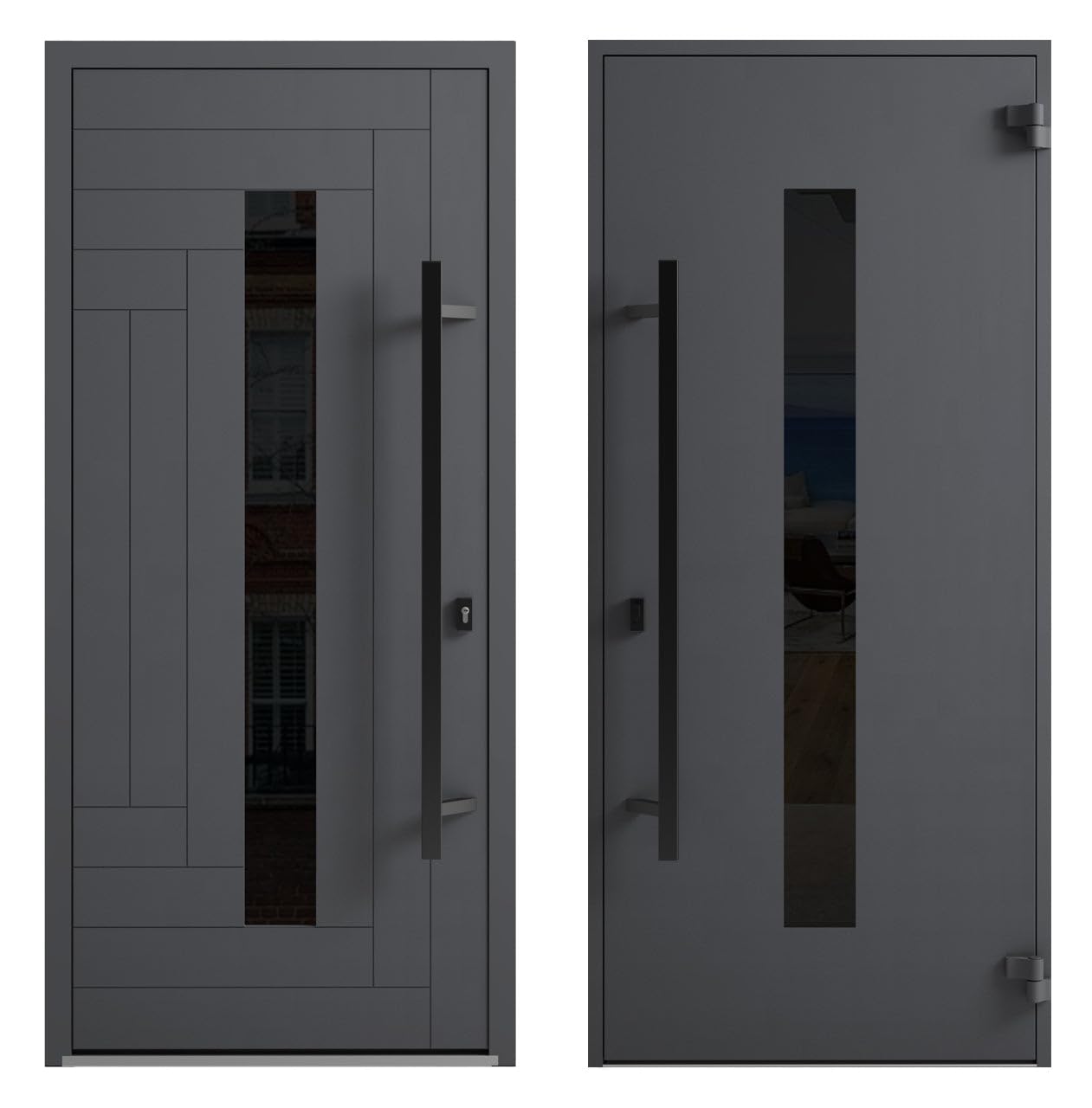 VDOMDOORS Front Exterior Prehung Steel Door/Ronex 0130 Grey/Entry Metal Modern Painted W36 x H80 Left Hand Inswing