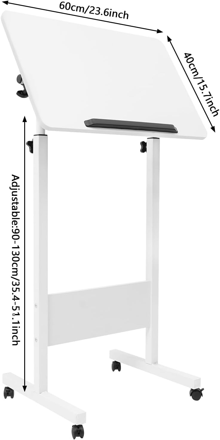 Cbhfmljd Adjustable Laptop Desk, Portable Podium Stand with Wheels Height Adjustable Presentation Mobile Standing Desk