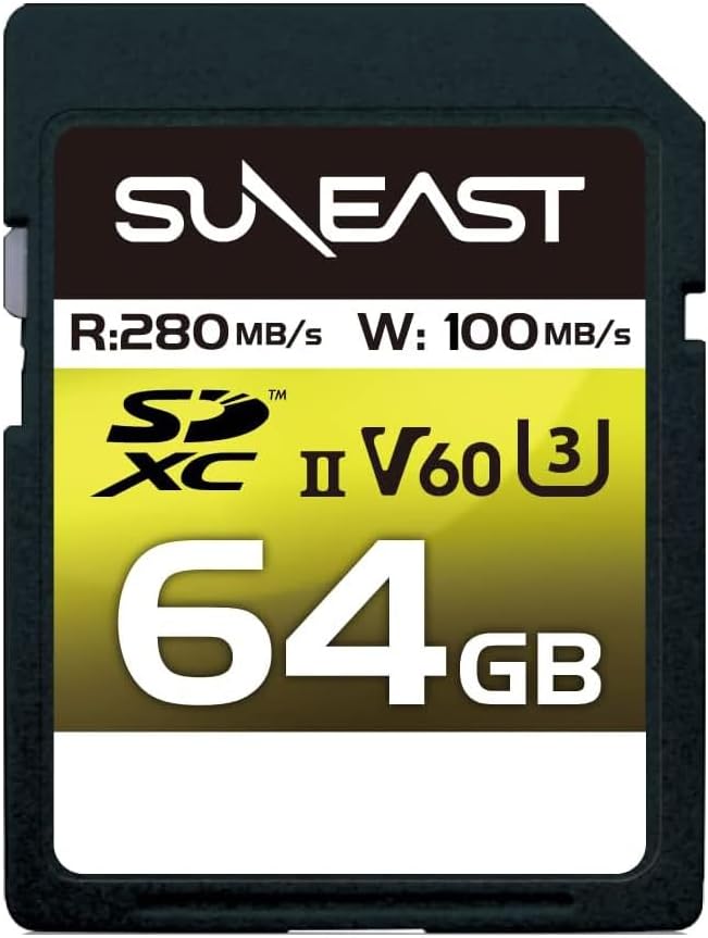 SUNEAST 64GB 280MB/s, 100MB/s V60, C10, U3, 4K 60fps Ultimate Pro SDXC UHS-II Memory Card Up to Write, High Speed SD