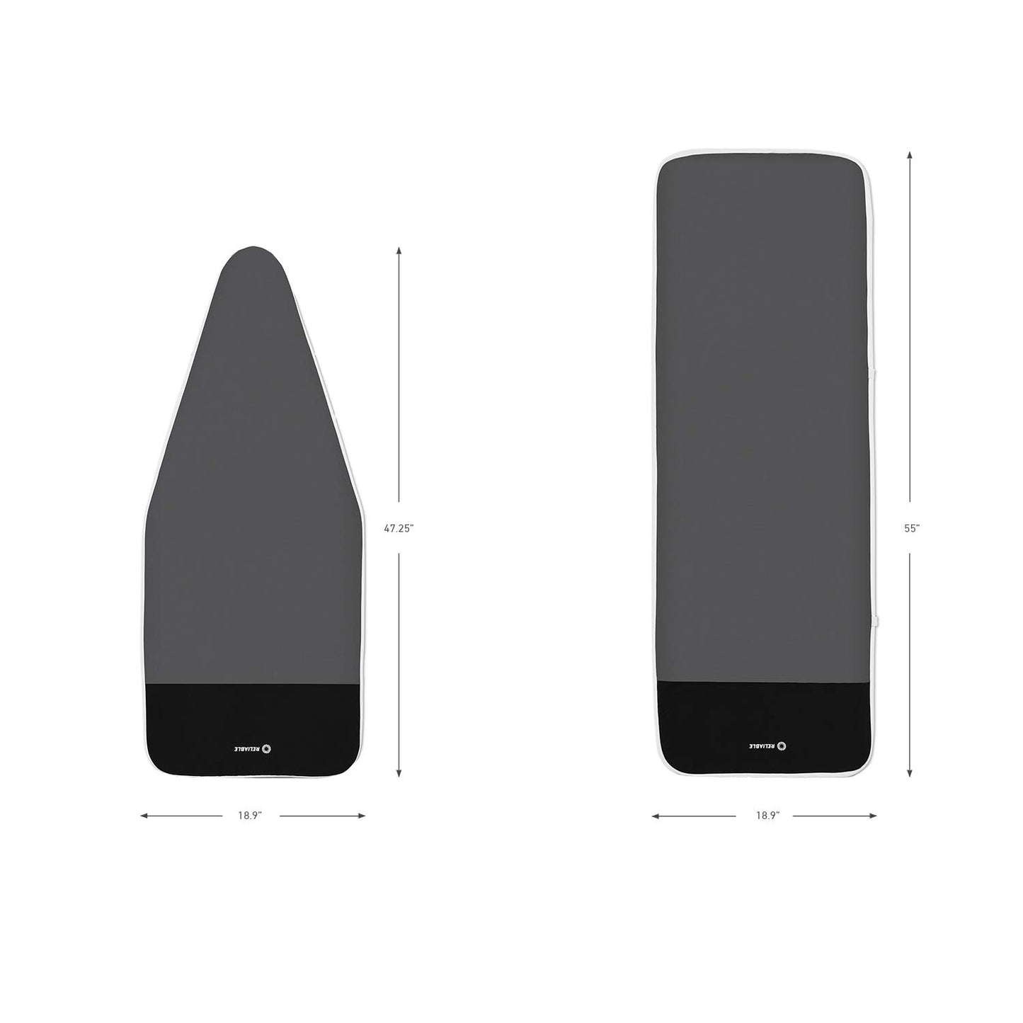 Reliable 320LB 2-in-1 Ironing Board, Standard 47.25” x 19” Convertible to Extra-Long Rectangular 55” x 19”, Vera Foam Cover, Conex Heat Resistant Zone, Removable Iron Rest, Adjustable Height