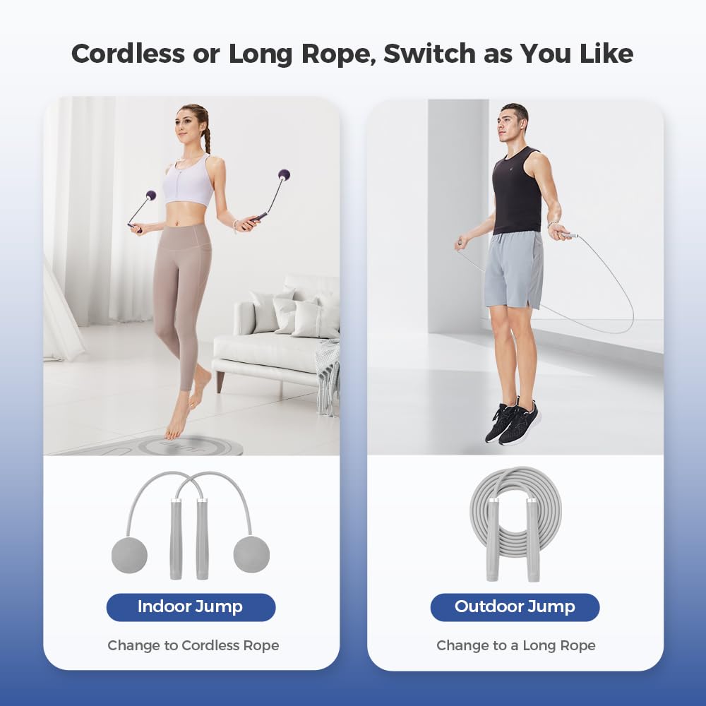 Keep 2-in-1 Weighted Jump Rope for Fitness, Cordless Ropeless Skipping Rope with 65mm Weighted Balls & Adjustable 3M Rope, Indoor Cardio Workout Rope for Home Gym, Men & Women - Dark Night Blue